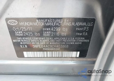 2012 Hyundai Sonata Gls from USA, damaged, VIN 5NPEB4AC9CH403868